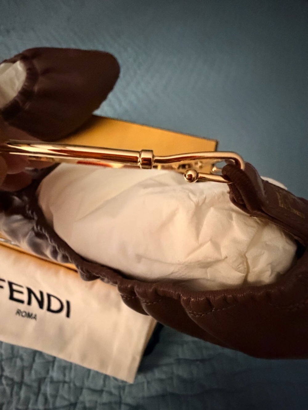 NWT Fendi Brown Leather Elastic-Top Ballet Flats - Picture 6 of 12
